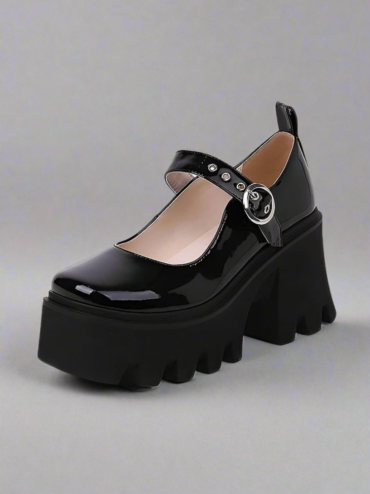Womens Gothic Mary Jane Pumps Platform Thick Heels - In Control Clothing