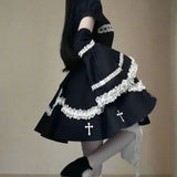 Women's Harajuku Gothic Kawaii Dress - Hollow Out Lace Trim, Gothic Aesthetic Cosplay - In Control Clothing