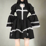 Women's Harajuku Gothic Kawaii Dress - Hollow Out Lace Trim, Gothic Aesthetic Cosplay - In Control Clothing