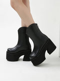 Women's Mid - Calf Platform Chelsea Boots with Chunky Heel - Black - In Control Clothing