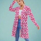 Womens Mid - Length Pink Strawberry Cardigan - In Control Clothing