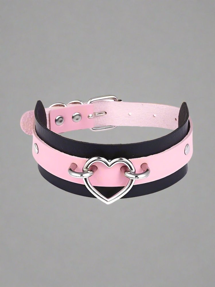 Women's Pastel Goth Two - Tone Heart Choker Necklace - In Control Clothing