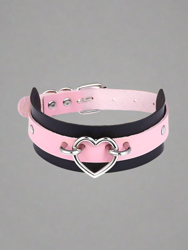 Women's Pastel Goth Two-Tone Heart Choker Necklace