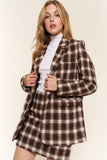 Womens Plaid Brushed One Button Fashion Blazer - In Control Clothing