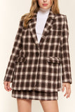 Womens Plaid Brushed One Button Fashion Blazer - In Control Clothing