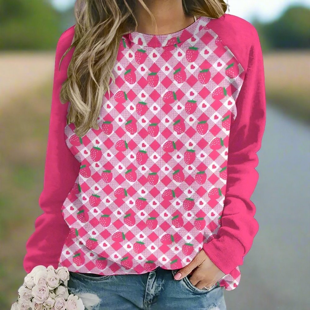 Womens Raglan Crewneck Strawberry Pink Sweatshirt - In Control Clothing
