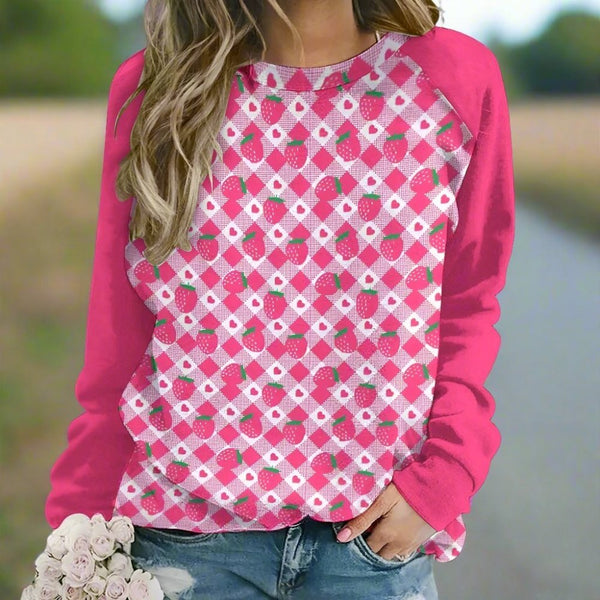 Womens Raglan Crewneck Strawberry Pink Sweatshirt