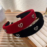 Women's Retro Velvet Rhinestone Love Heart Headband - Elegant Wide Hair Band - In Control Clothing