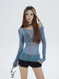 Women's Sheer Long Sleeve T-Shirt - Mesh, Y2K Grunge Fashion - In Control Clothing