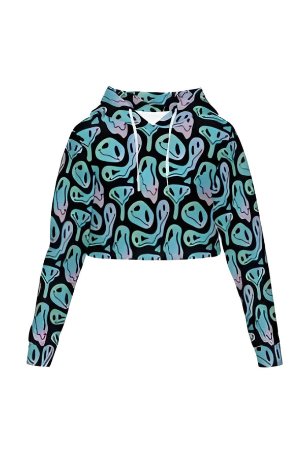 Womens Smiley Face Print Cropped Hoodie