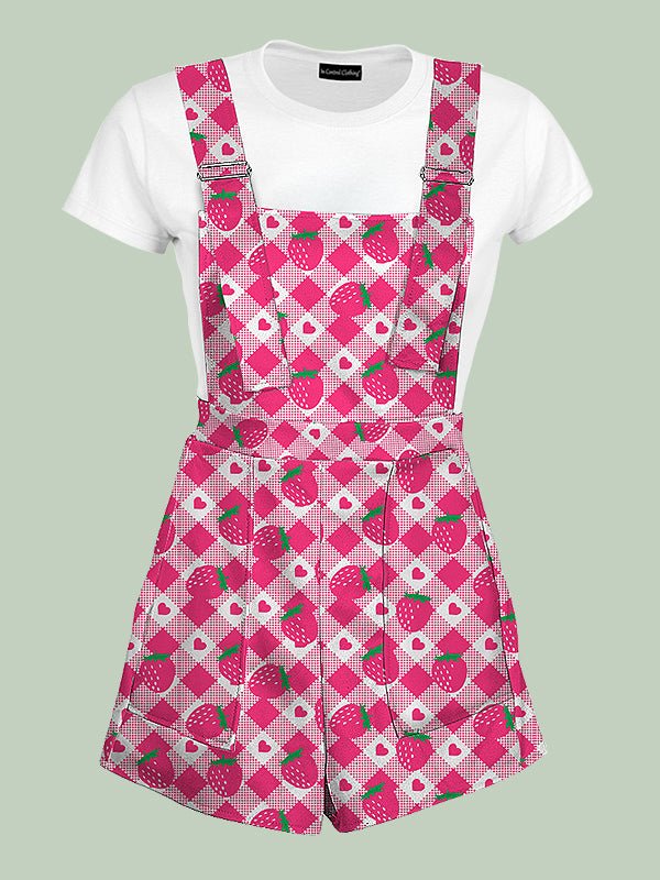 Womens Strawberry Plaid Shortalls - In Control Clothing