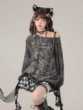 Women's Y2K Gothic Graphic Long Sleeve Top - Buckle Detail & Hollow Out Design - In Control Clothing