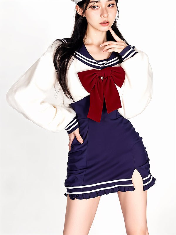 Women's Y2K Harajuku Dress Set - Sweet Jfashion Coat with Short Collar - In Control Clothing