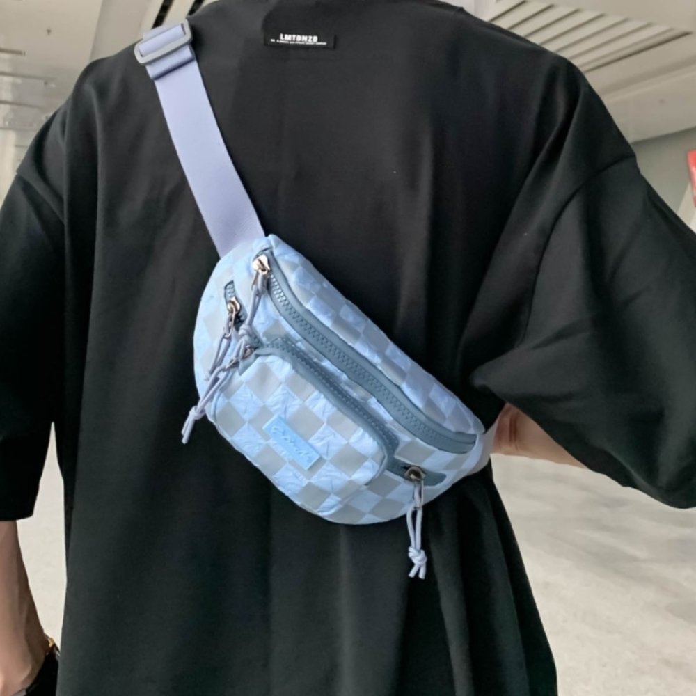 Y2K Checkered Adjustable Strap Nylon Crossbody Bag