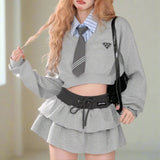 Y2K Inspired Two - Piece Hoodie and Skirt Set | Casual Autumn Female Korean Fashion - In Control Clothing