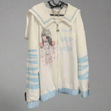 Y2K Japanese Gothic Sweatshirt - Anime Print, Sailor Collar Zip Jacket - In Control Clothing
