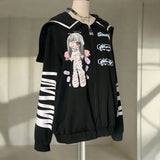 Y2K Japanese Gothic Sweatshirt - Anime Print, Sailor Collar Zip Jacket - In Control Clothing