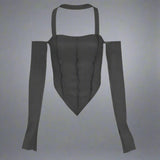 Y2K Ribbed Halter Top with Trendy Off - Shoulder Sleeve - In Control Clothing