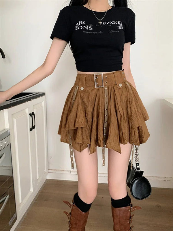 Y2K Streetwear Mini Skirt | Vintage Harajuku Pleated Low Waist Skirt