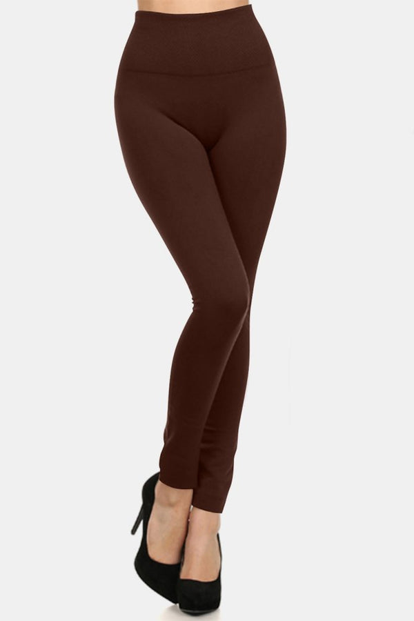 Womens Brown Seamless Fleece Lined Leggings
