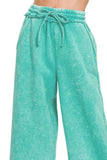 Zenana Acid Wash Fleece Palazzo Sweatpants with Pockets