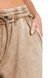 Zenana Acid Wash Fleece Palazzo Sweatpants with Pockets