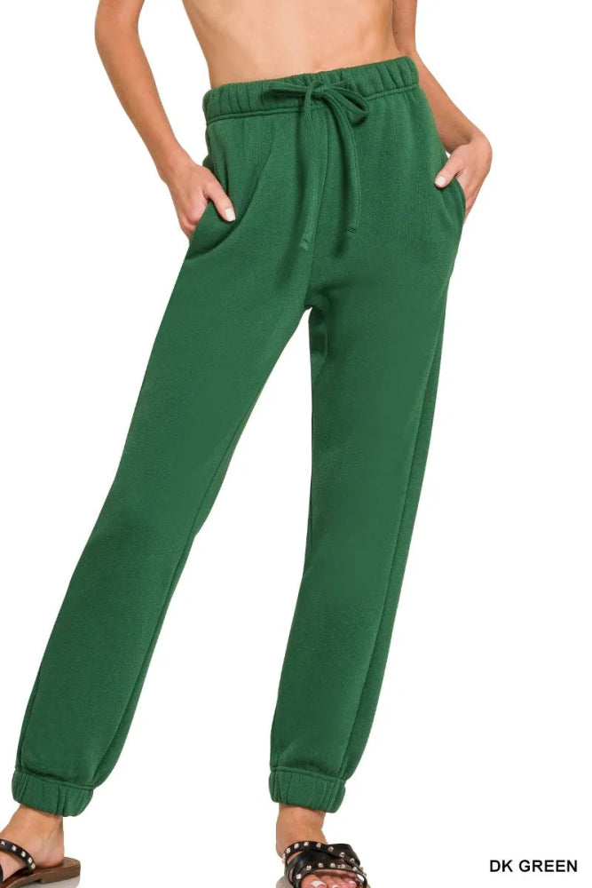 Zenana Fleece Jogger Sweatpants With Pockets