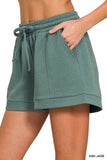 Zenana Textured Knit Jacquard Drawstring Shorts