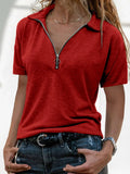 Zip Collar Short Sleeve Top