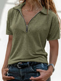 Zip Collar Short Sleeve Top