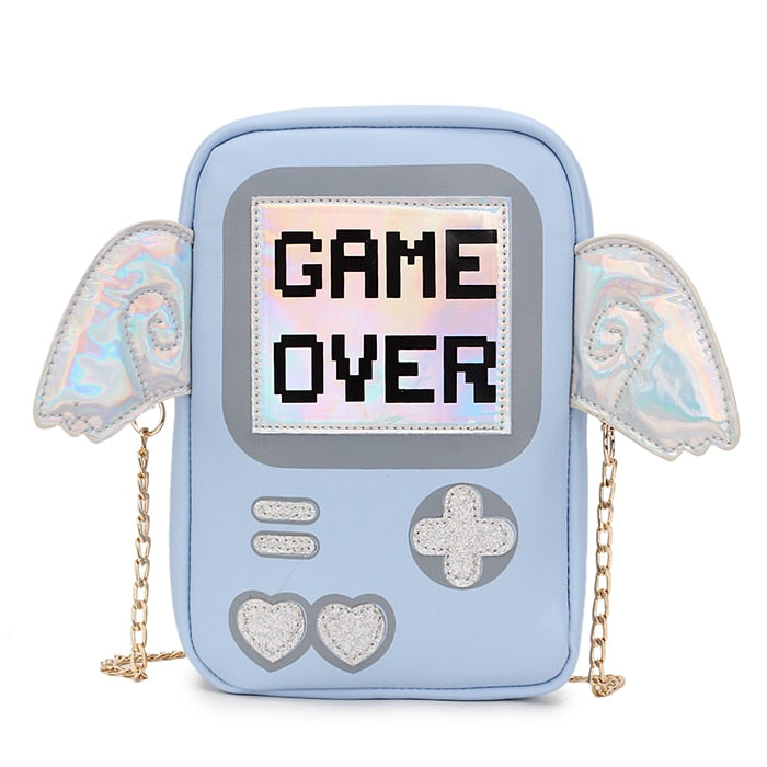 Kawaii Pastel Aesthetic Game Over Blue Crossbody Bag