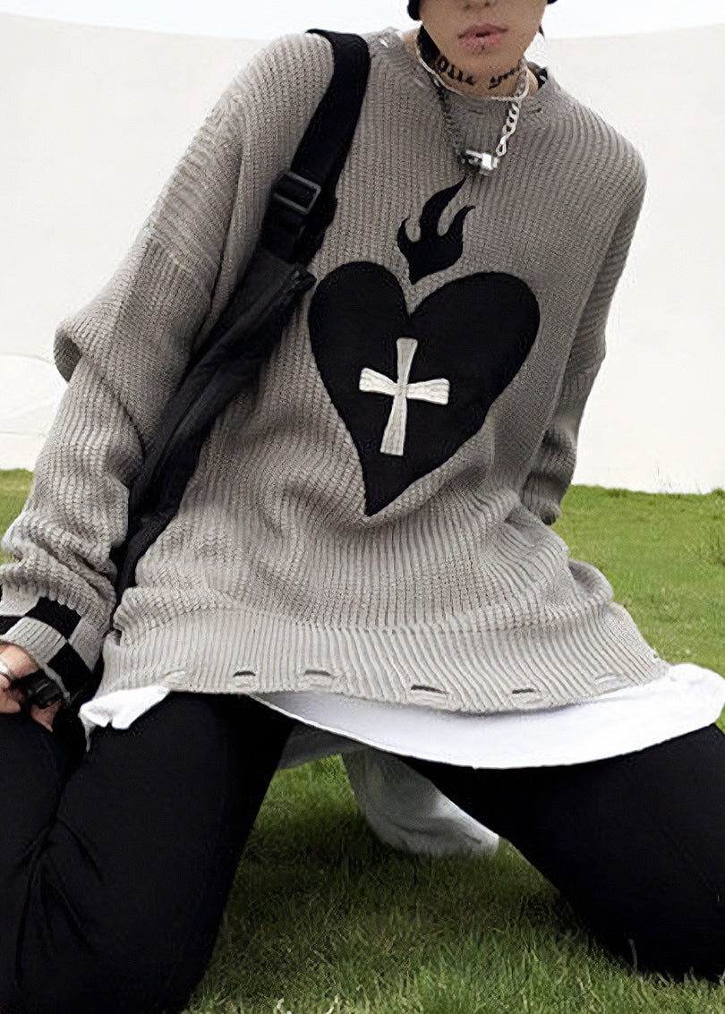 Heart Design Knit Alt Style Sweater