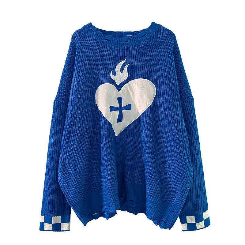 Sweater With Hearts Harajuku Fashion Men&#39;s Clothes Winter Trend Women&#39;s Print Oversize Korean Knit Hip Hop Clothing Sweaters