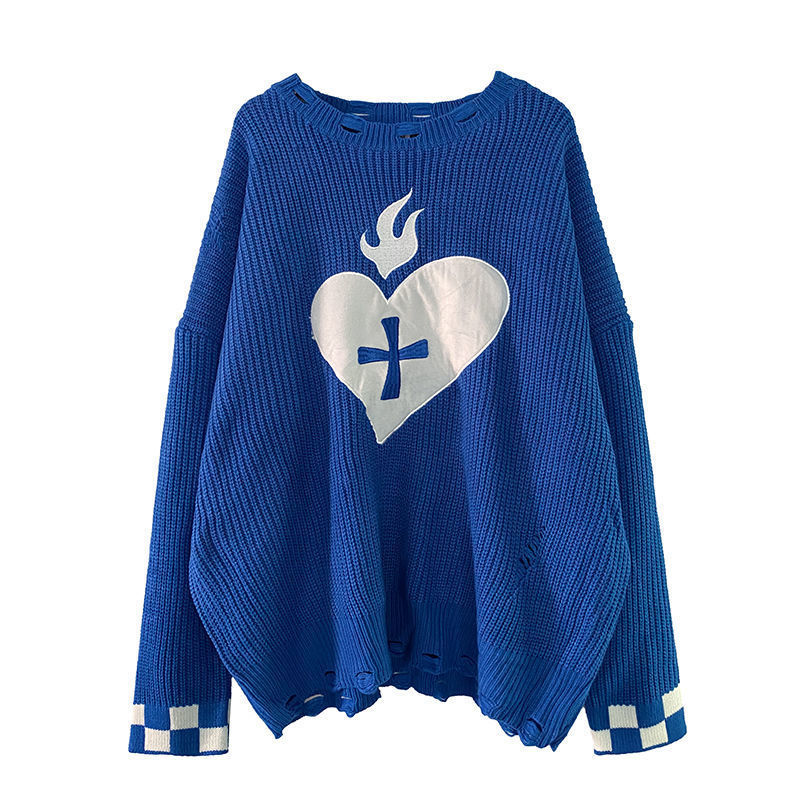Sweater With Hearts Harajuku Fashion Men&#39;s Clothes Winter Trend Women&#39;s Print Oversize Korean Knit Hip Hop Clothing Sweaters