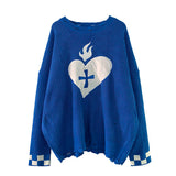 Sweater With Hearts Harajuku Fashion Men&#39;s Clothes Winter Trend Women&#39;s Print Oversize Korean Knit Hip Hop Clothing Sweaters
