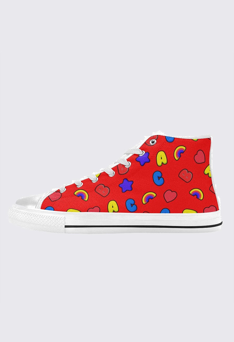ABC Red Kidcore Classic High Top Canvas Shoes - In Control Clothing