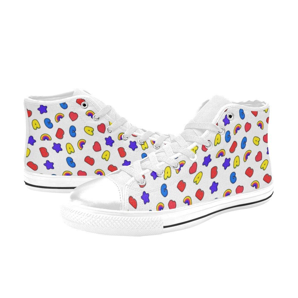 ABC White Classic Women's High Top Canvas Shoes - In Control Clothing
