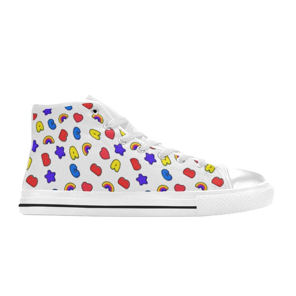 ABC White Classic Women's High Top Canvas Shoes - In Control Clothing