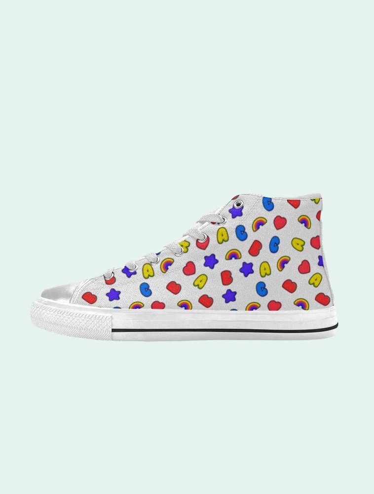 ABC White Classic Women's High Top Canvas Shoes - In Control Clothing