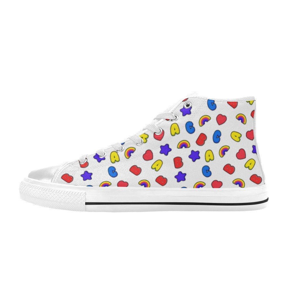 ABC White Classic Women's High Top Canvas Shoes - In Control Clothing
