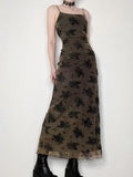 Academia Grunge Graphic Print Long Cami Dress - In Control Clothing