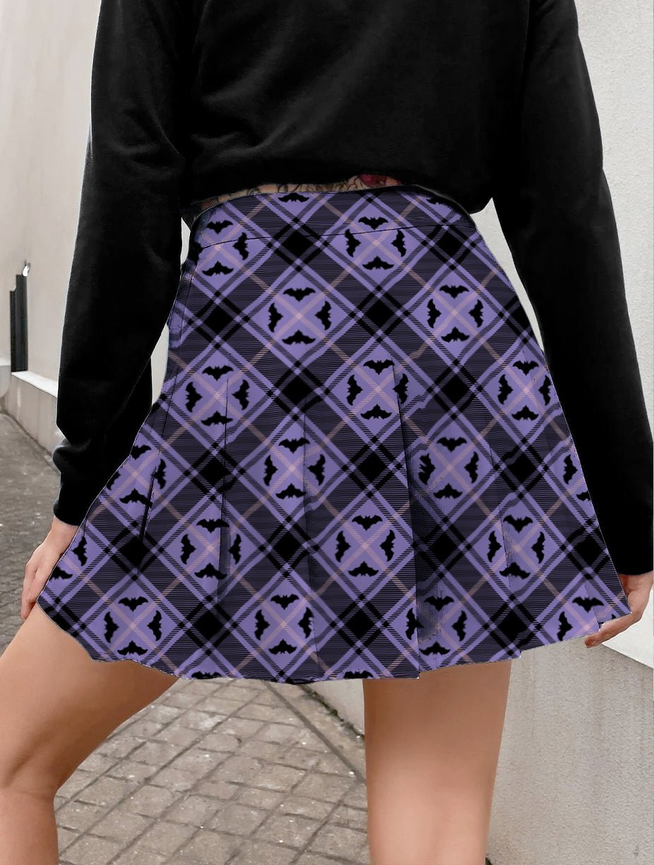 Alt Bat Plaid Pleated Skirt - In Control Clothing