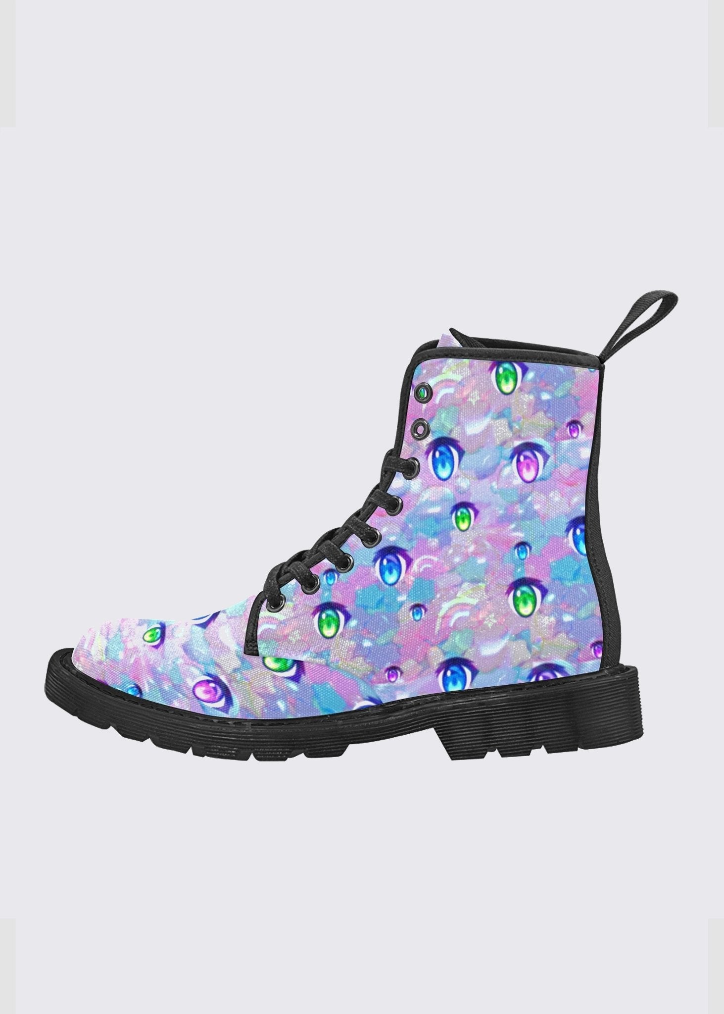 Anime Eye Pattern Women's Combat Boots - In Control Clothing