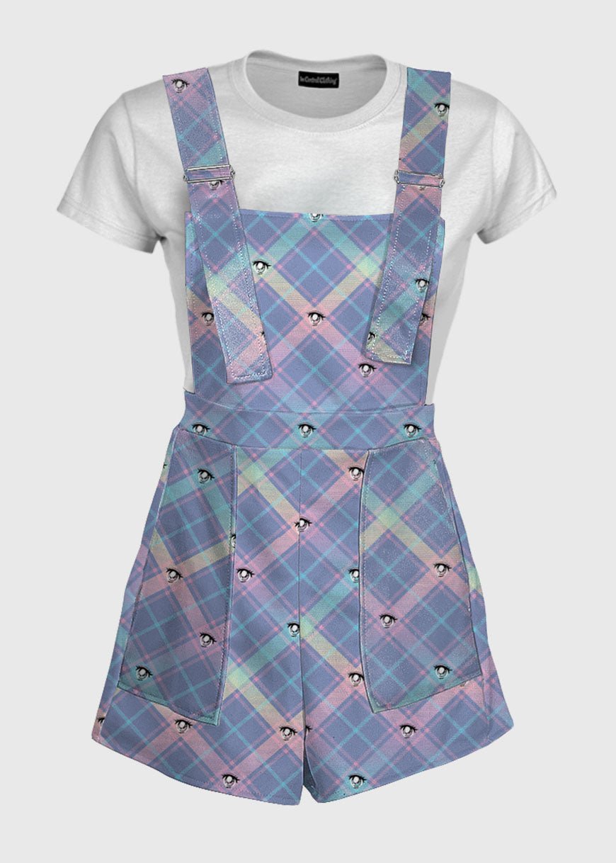 Anime Eye Plaid Blue Overalls - In Control Clothing