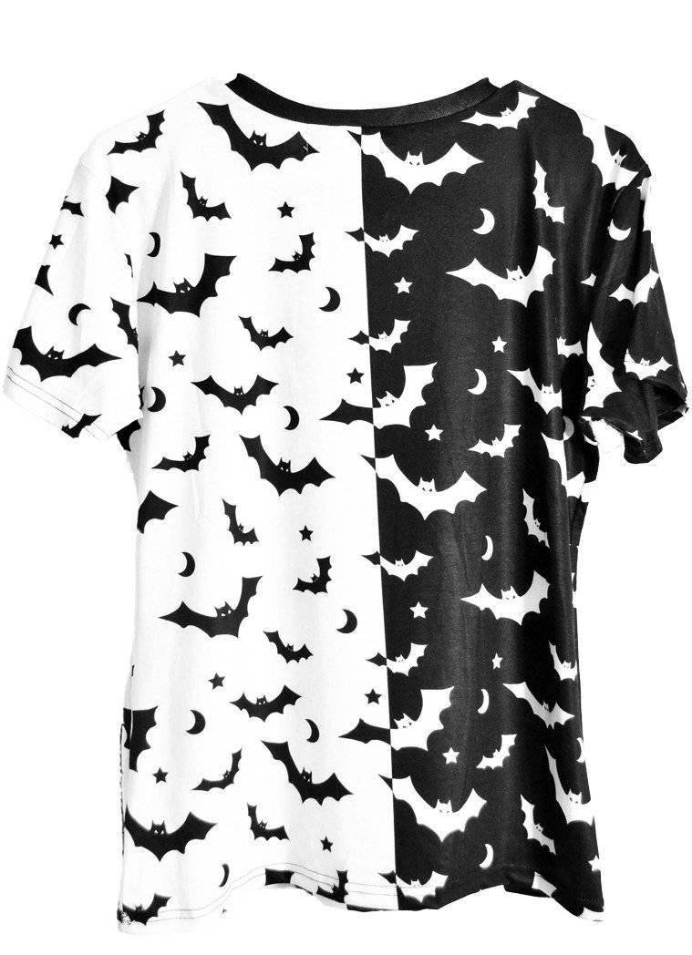 B & W Split Bat Pattern T-Shirt - In Control Clothing