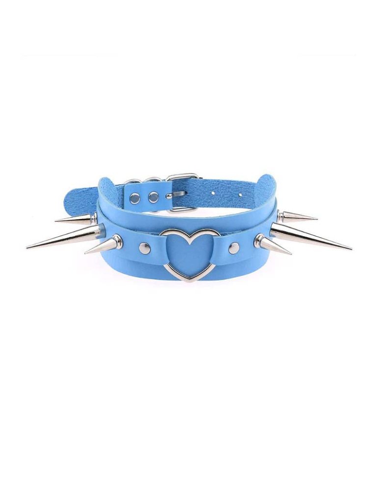 Baby Blue Spiked Heart Collar Necklace - In Control Clothing