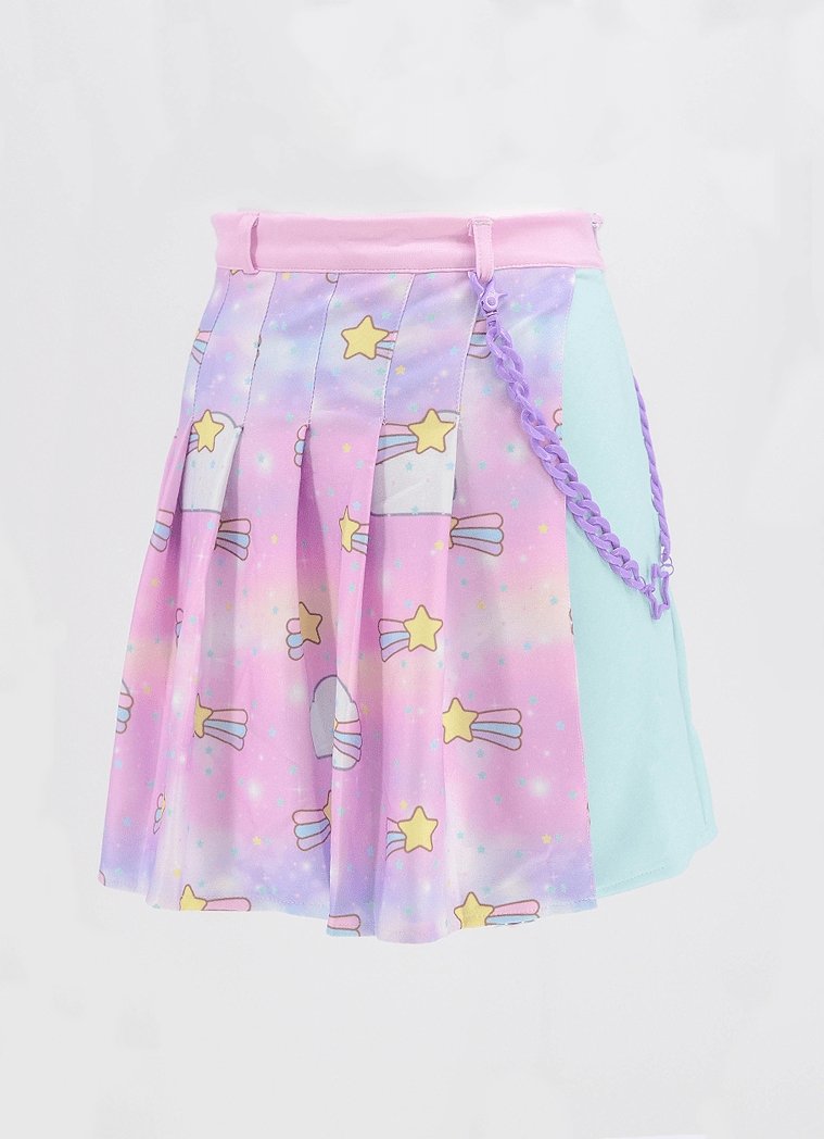 Baby Star Chain Fairy Kei Pleated Skirt - In Control Clothing