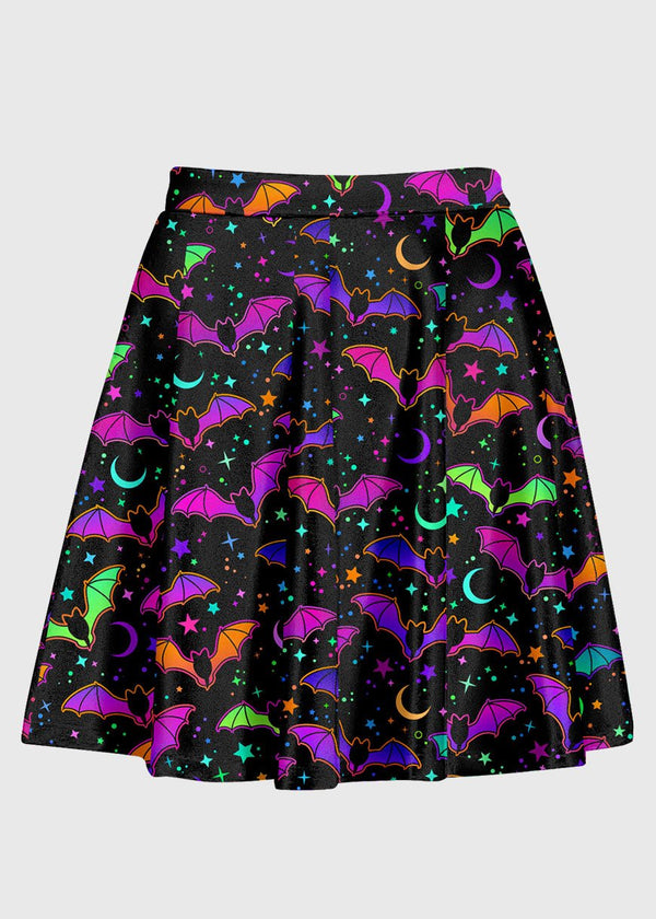 Bat Moon Colorful Pattern Goth Skater Skirt