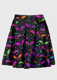 Bat Moon Colorful Pattern Goth Skater Skirt - In Control Clothing