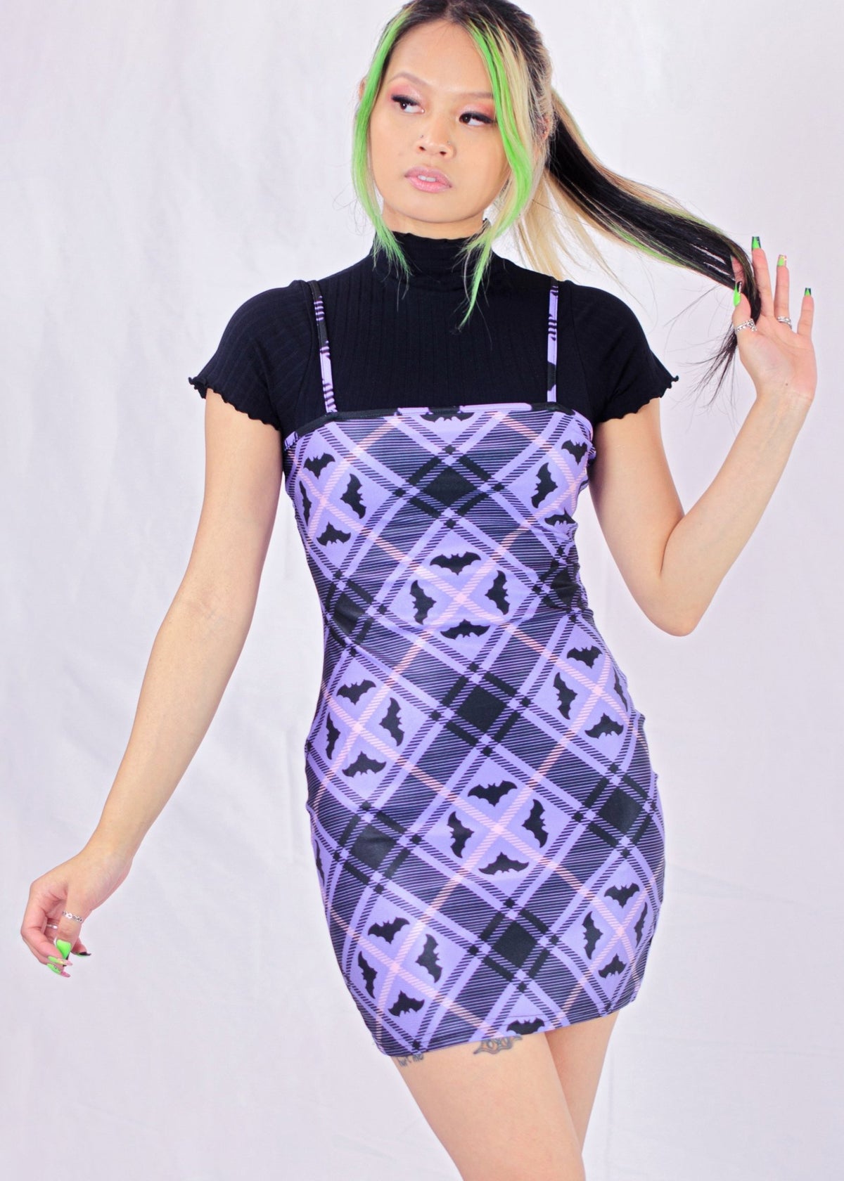 Bat Plaid Cami Dress - In Control Clothing